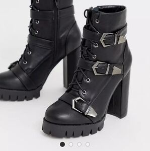 Black Faux Leather Motorcycle Boots